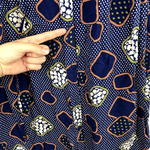 Odells Printed Button Front Midi Skirt L Drawstring Geometric Shirttail Slit - Picture 5 of 9